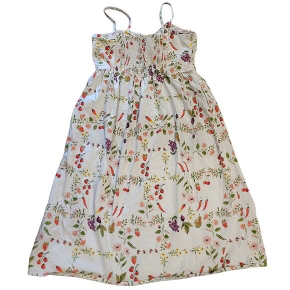 Old Navy Dress Women's Large White Fruit Floral Fit & Flare Tie Front Midi - Picture 2 of 6